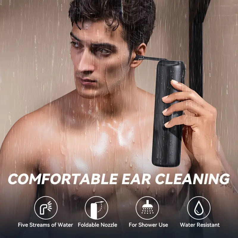 FlushPro™ ear cleaning device used in shower.